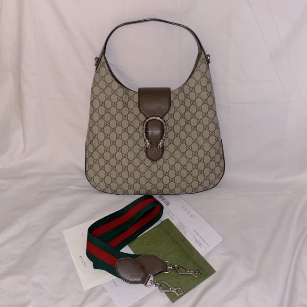 GG Supreme Monogram Web Medium Dionysus Hobo Brown